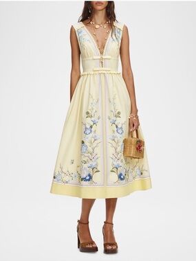 Self-Portrait Bow-detailed floral-print cotton midi dress, New